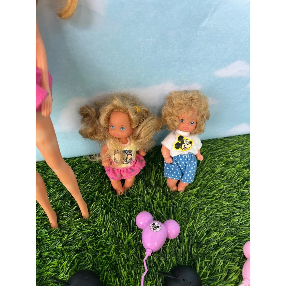Vintage Barbie Disneyland Doll Set with 2 Toddlers Mickey Ears Balloons 1990s